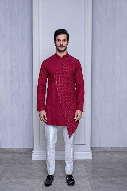 CHERRY COTTON LINEN KURTA - Arjuun Kilachand