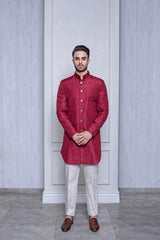 CHERRY SILK SHERWANI - Arjuun Kilachand