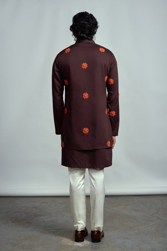 COCOA FRACTAL MOTIF EMBROIDERED KURTA - Arjuun Kilachand