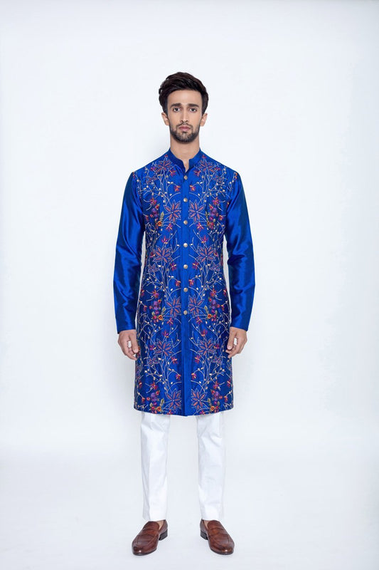 ELECTRIC BLUE EMBROIDERED KURTA - Arjuun Kilachand