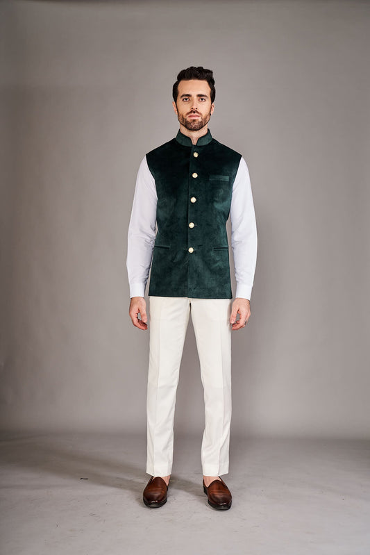 FOREST GREEN BUNDI SET - Arjuun Kilachand