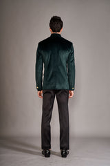 FOREST GREEN VELVET BANDGALA JACKET - Arjuun Kilachand