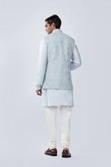 FROZEN BLUE HAND EMBROIDERED BUNSI SET - Arjuun Kilachand