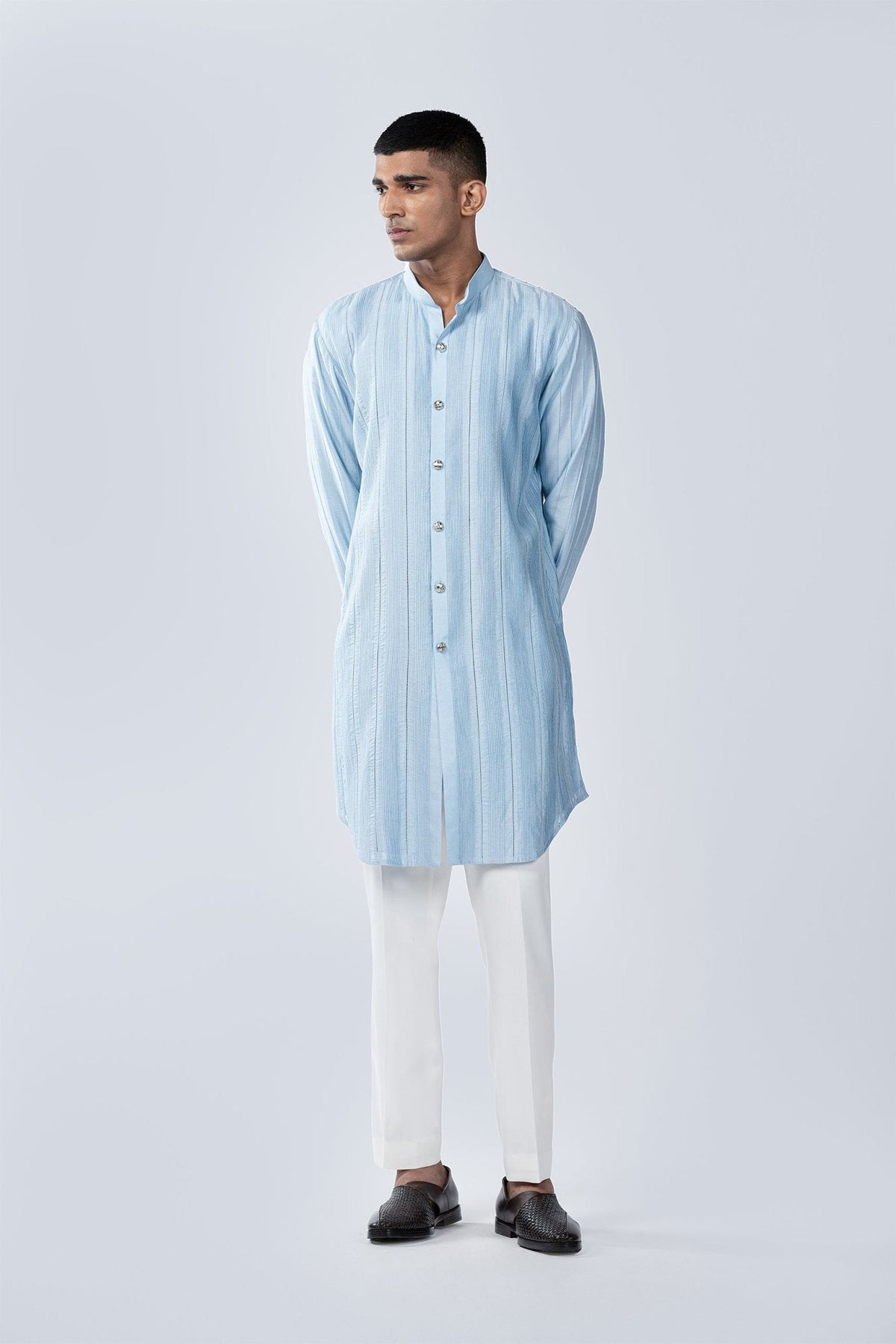 FROZEN BLUE PINTUCK KURTA - Arjuun Kilachand