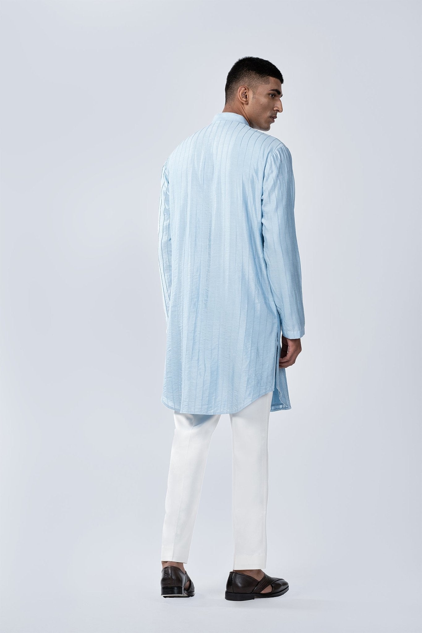 FROZEN BLUE PINTUCK KURTA - Arjuun Kilachand