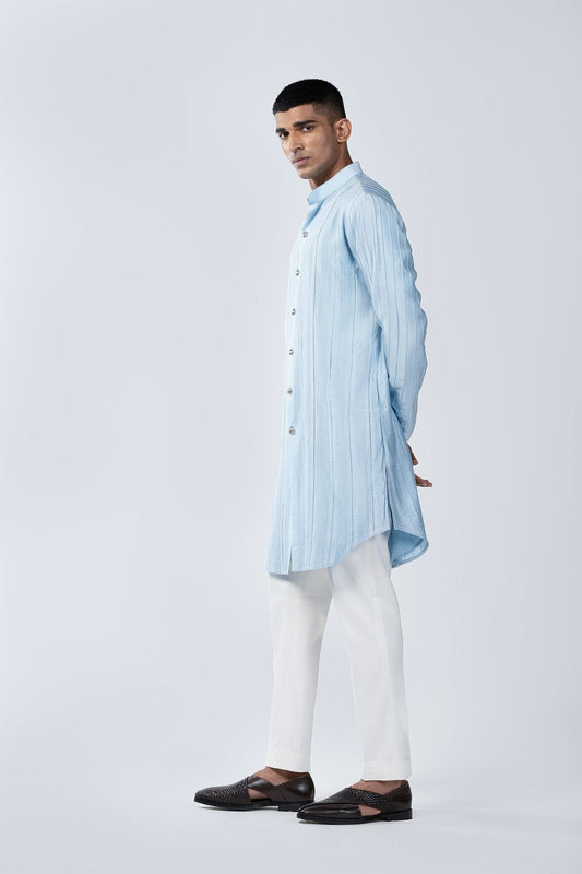 FROZEN BLUE PINTUCK KURTA - Arjuun Kilachand