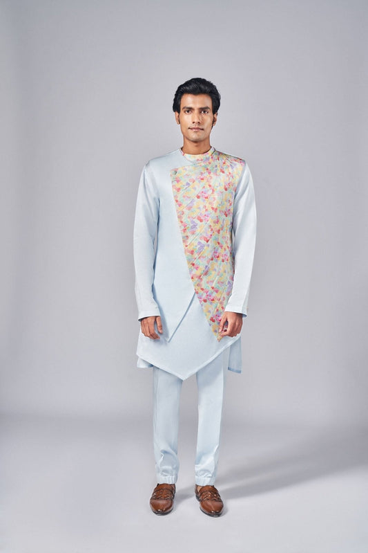 FROZEN BLUE PRINTED BUNDI SET - Arjuun Kilachand