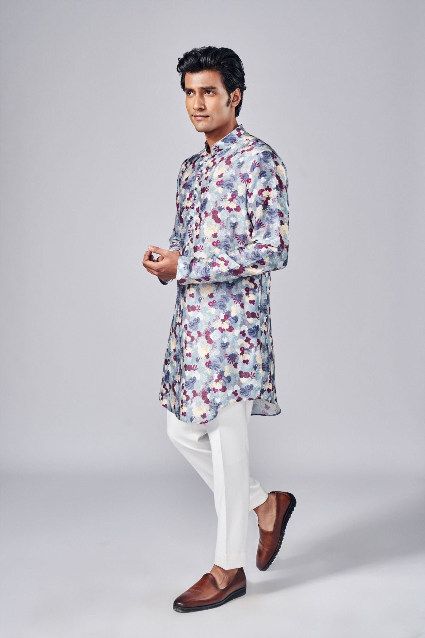 GREY ALL OVER PRINTED KURTA SET - Arjuun Kilachand