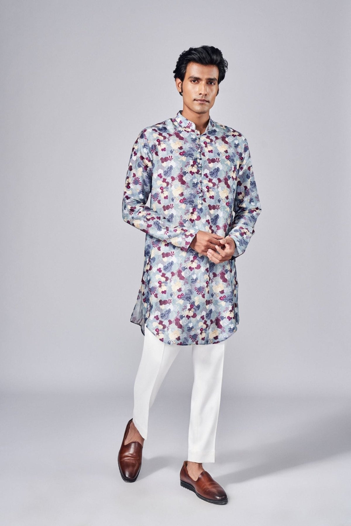 GREY ALL OVER PRINTED KURTA SET - Arjuun Kilachand