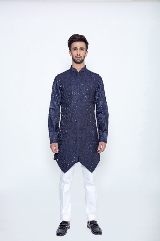 INDIGO ANGULAR DECONSTRUCTED BUNDI SET - Arjuun Kilachand