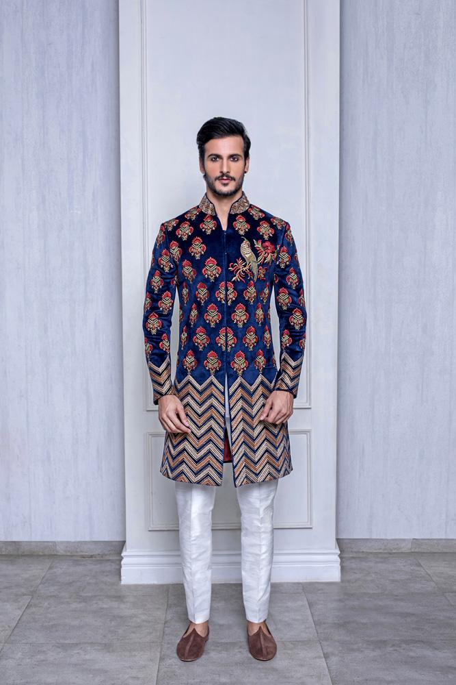 INDIGO VELVET SHERWANI - Arjuun Kilachand