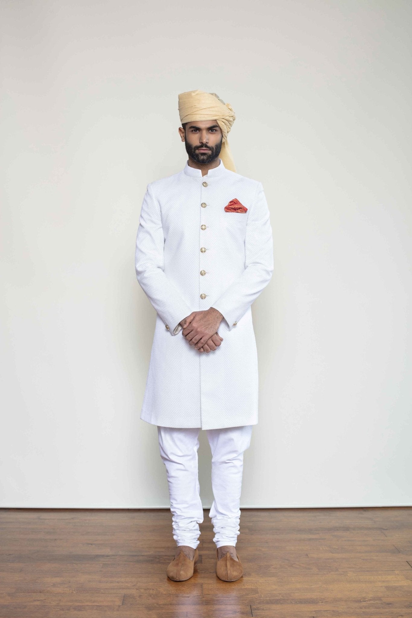 IVORY CHIKANKAARI SHERWANI - Arjuun Kilachand