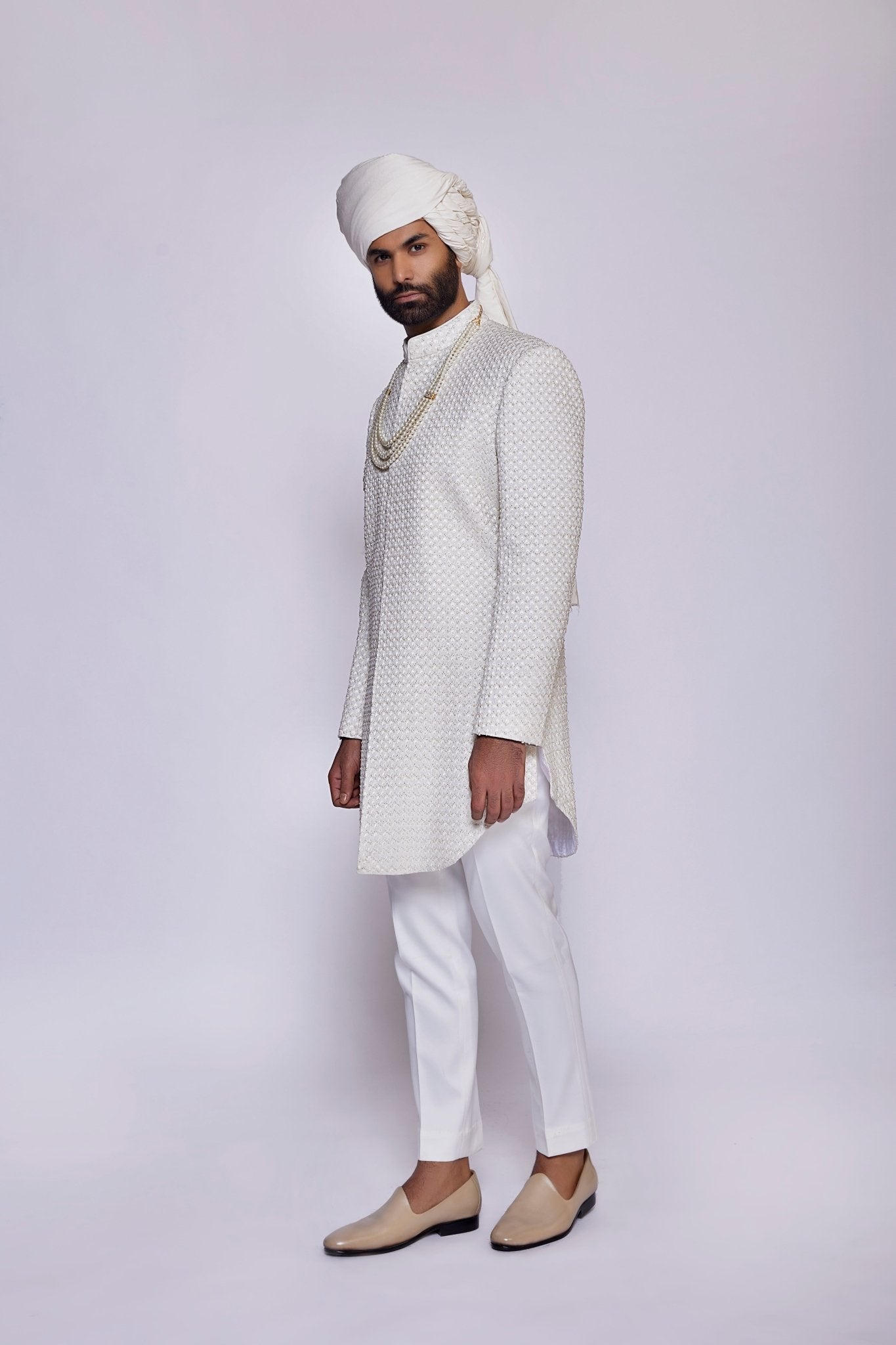 IVORY EMBROIDERED SHERWANI - Arjuun Kilachand