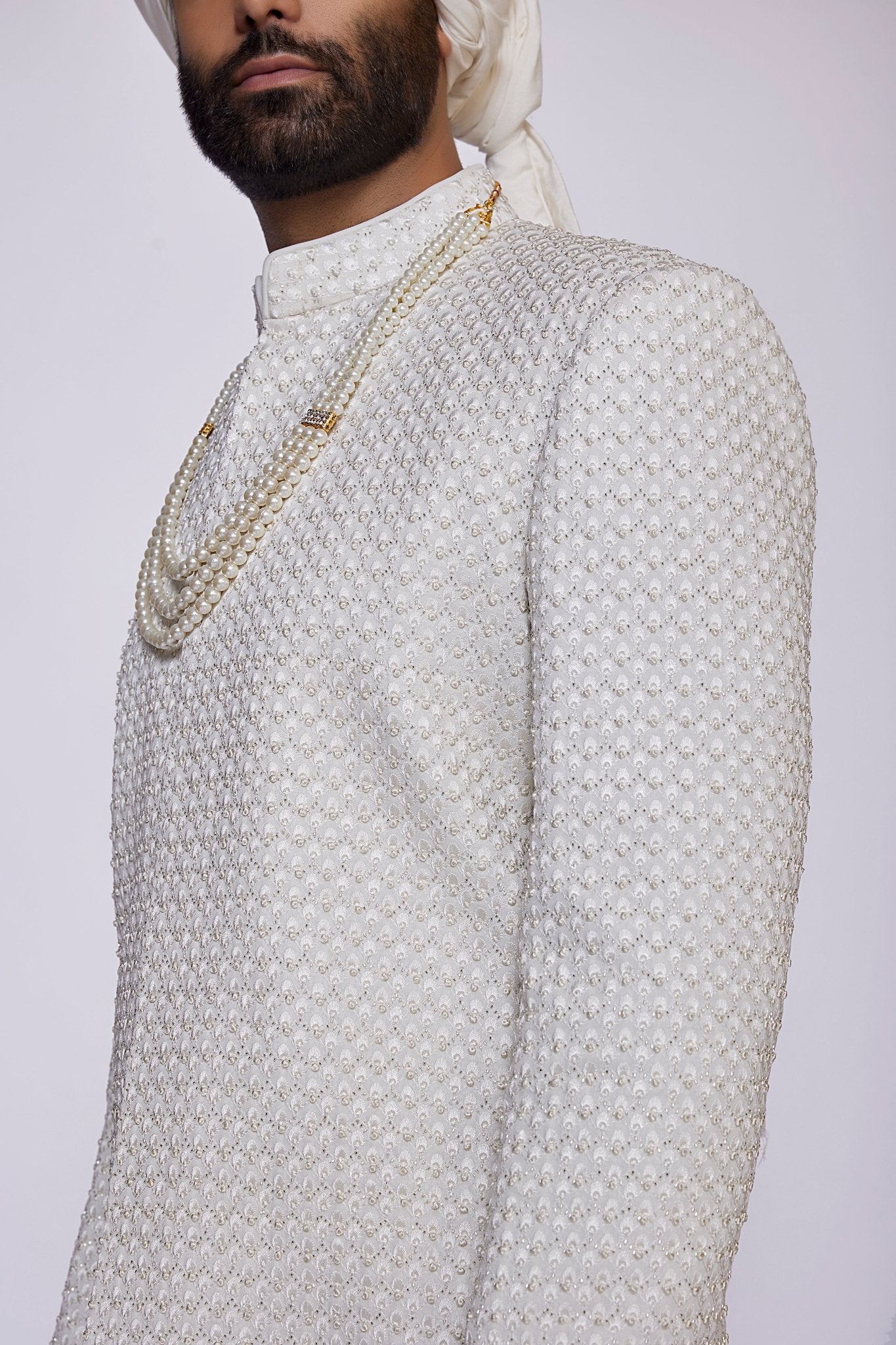 IVORY EMBROIDERED SHERWANI - Arjuun Kilachand