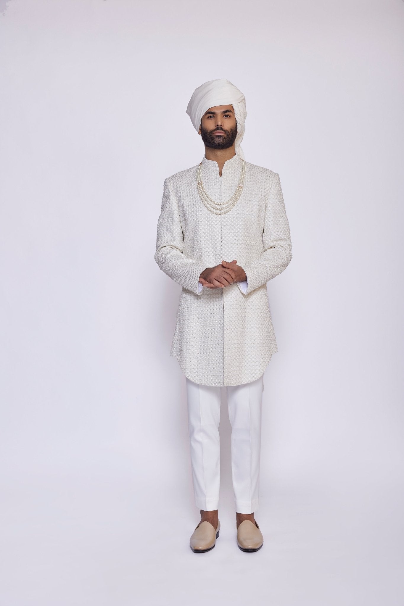 IVORY EMBROIDERED SHERWANI - Arjuun Kilachand