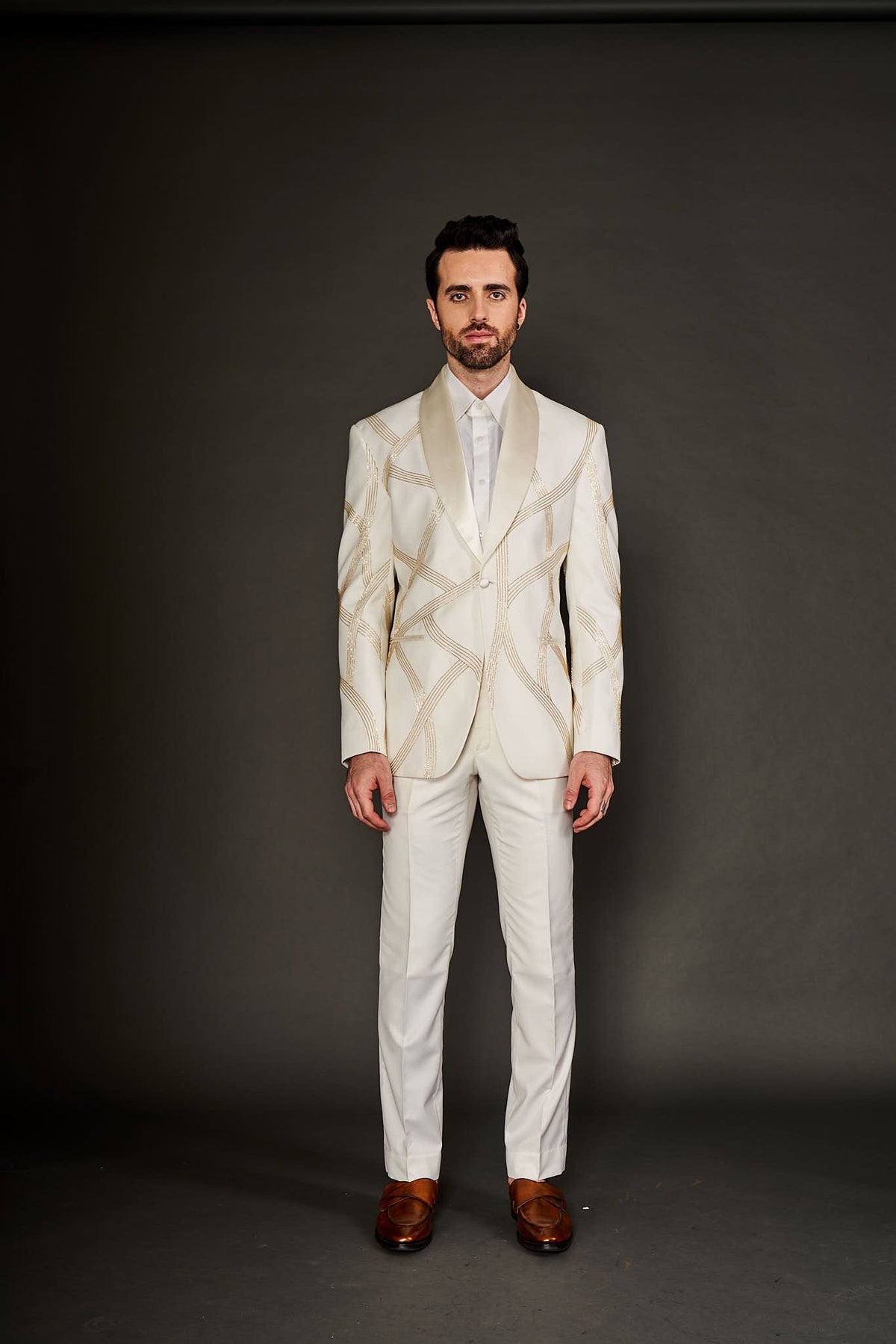 IVORY EMBROIDERED TUXEDO SUIT - Arjuun Kilachand