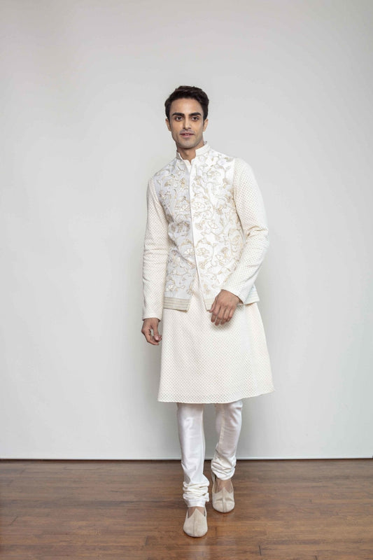 IVORY FLORAL BUNDI SET - Arjun Kilachand