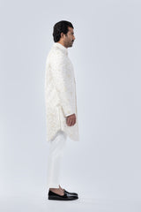 IVORY GEOMETRIC EMBOIDERED SHERWANI - Arjuun Kilachand