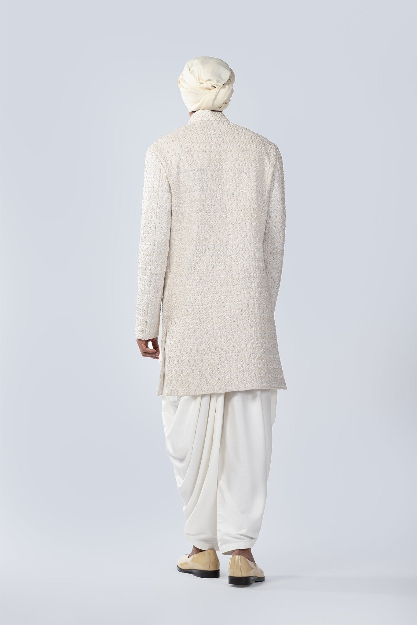 IVORY HAND EMBROIDERED SHERWANI - Arjuun Kilachand