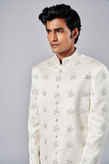 IVORY MOTIF EMBROIDERED SHERWANI SET - Arjuun Kilachand