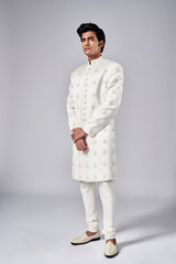 IVORY MOTIF EMBROIDERED SHERWANI SET - Arjuun Kilachand