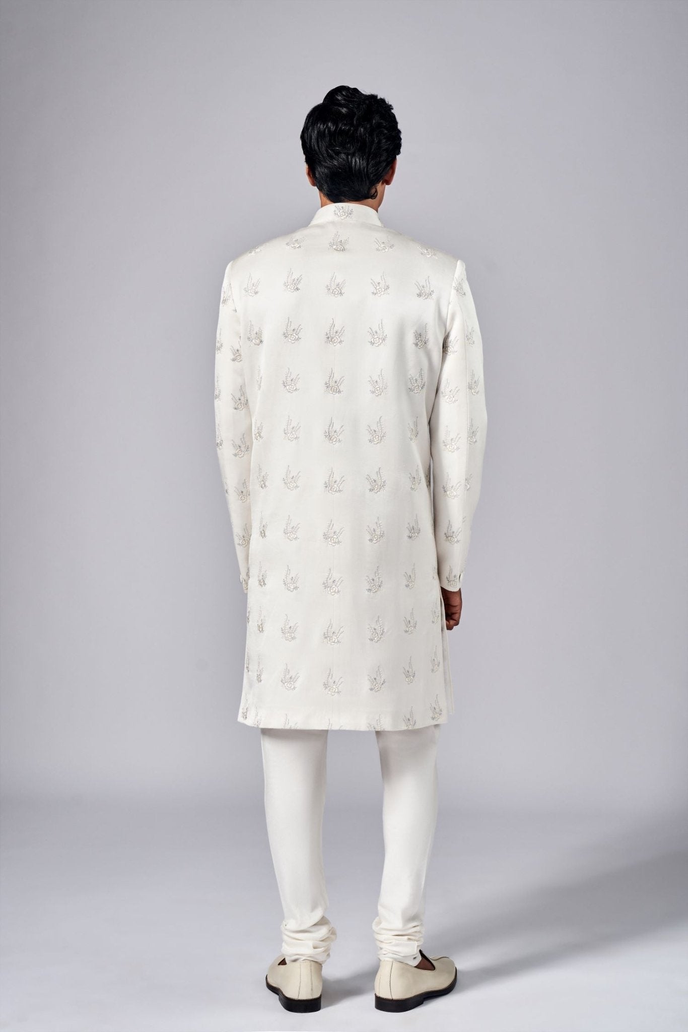 IVORY MOTIF EMBROIDERED SHERWANI SET - Arjuun Kilachand