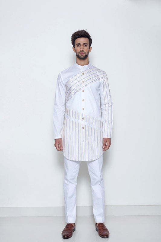 IVORY NEON THREADWORK KURTA - Arjun Kilachand