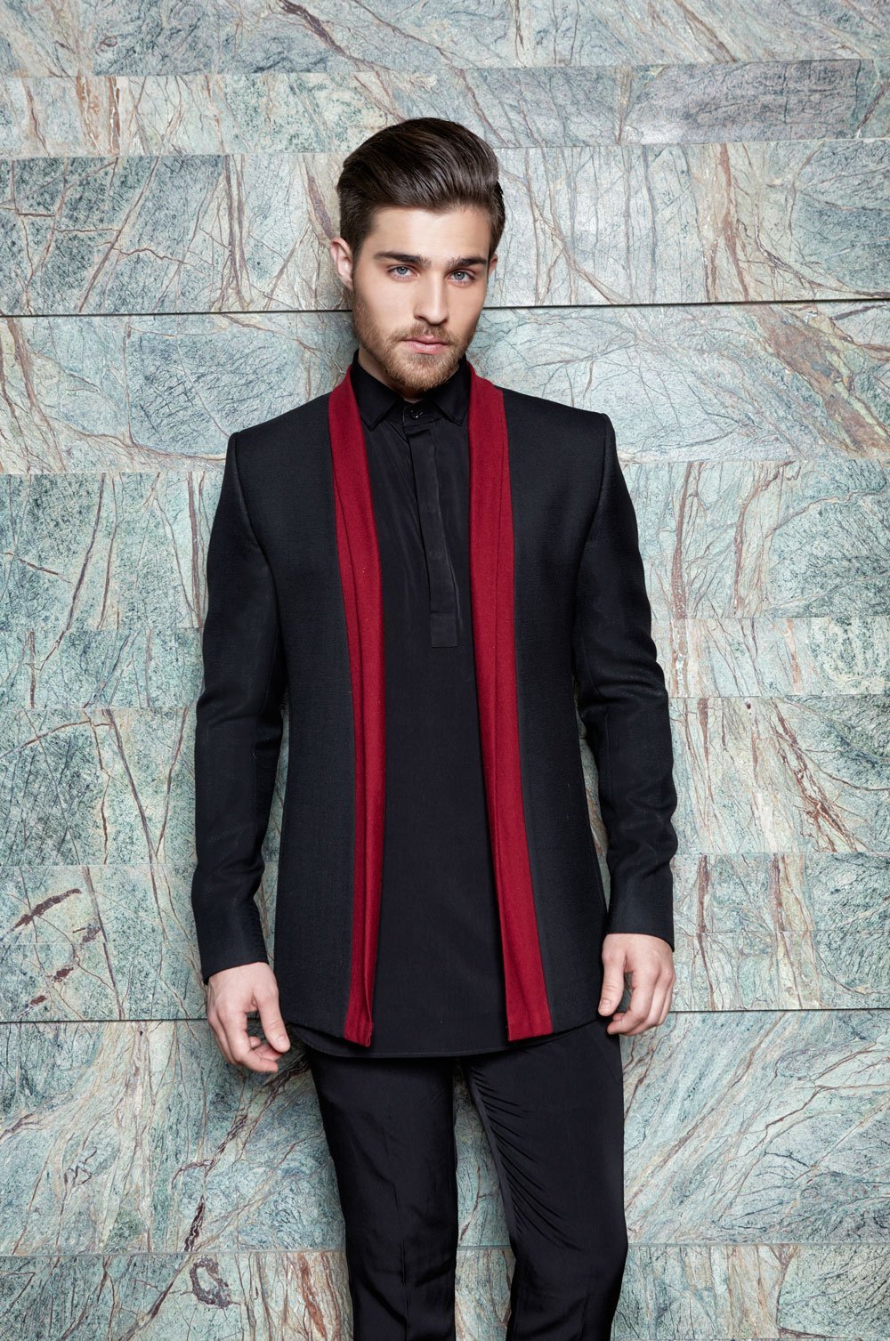 JET BLACK OPEN SHAWL COLLAR SUIT - Arjuun Kilachand