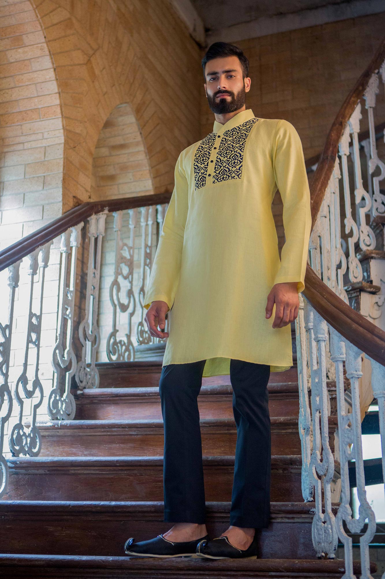 LEMON HAND EMBROIDERED KURTA - Arjuun Kilachand