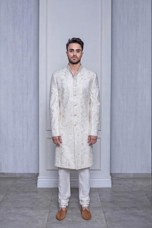 MACAROON CHANDERI SILK SHERWANI - Arjun Kilachand