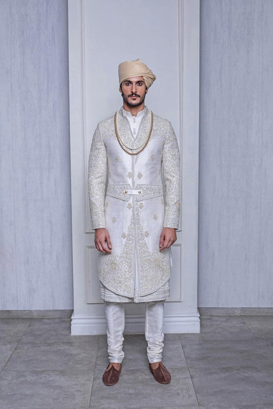 MACAROON RAW SILK SHERWANI - Arjuun Kilachand