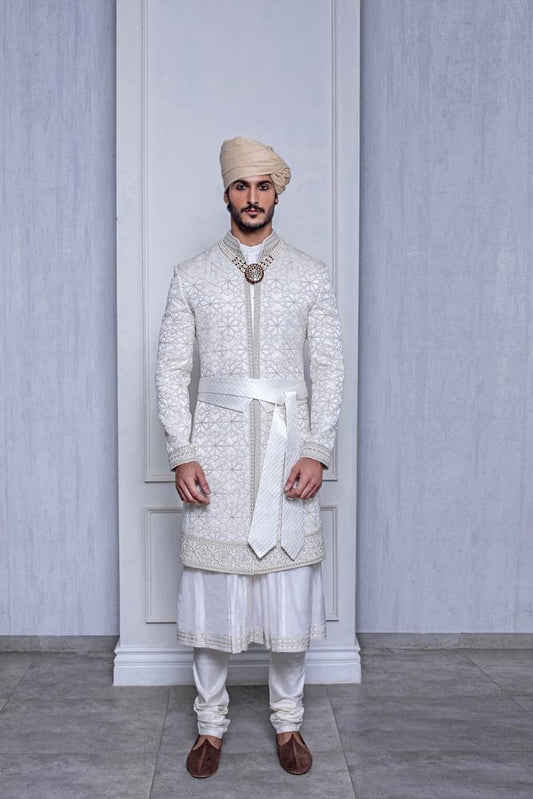 MACAROON SATIN SILK A-LINE SHERWANI - Arjuun Kilachand