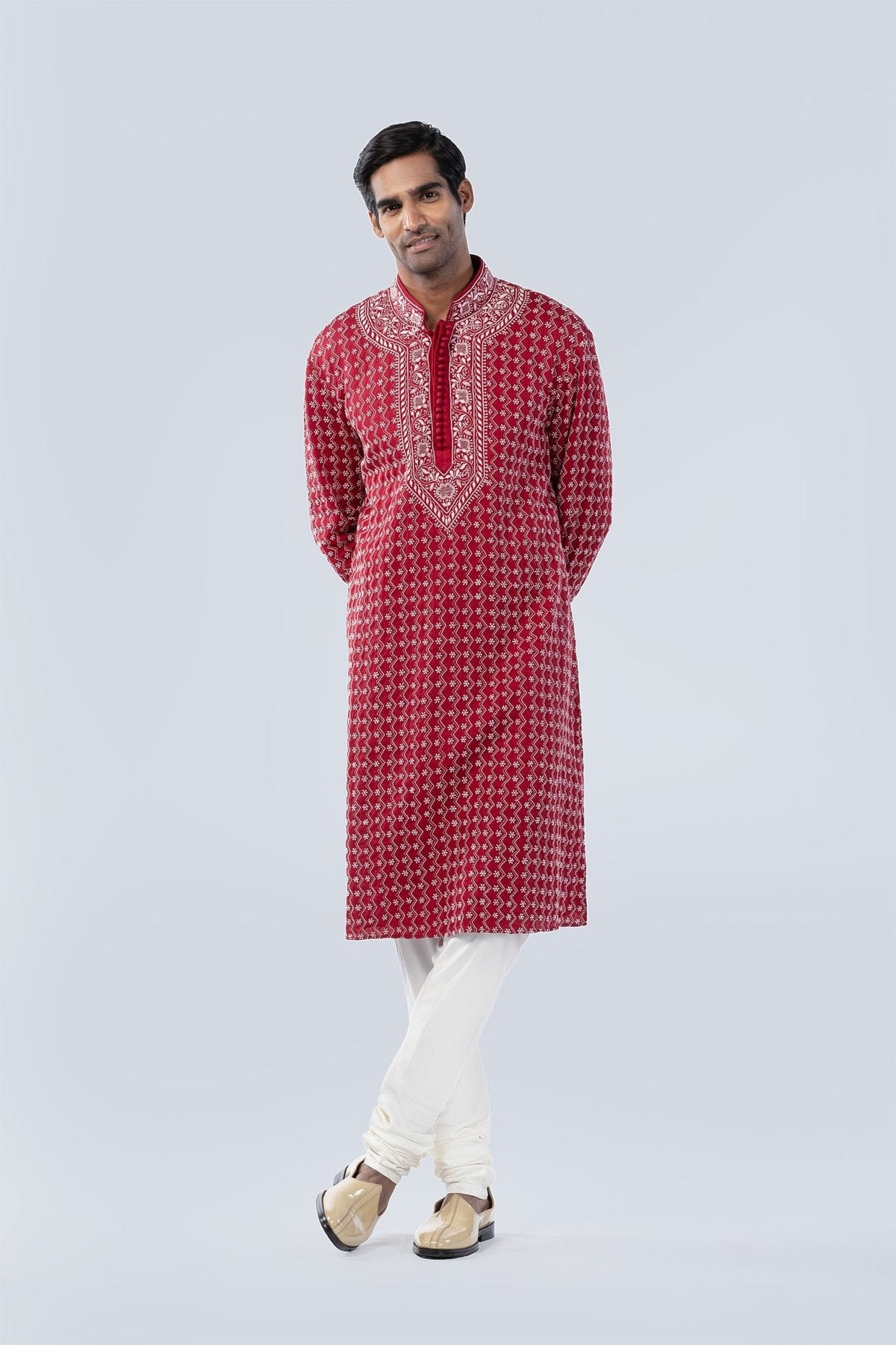 MAROON CHICKANKARI KURTA - Arjuun Kilachand