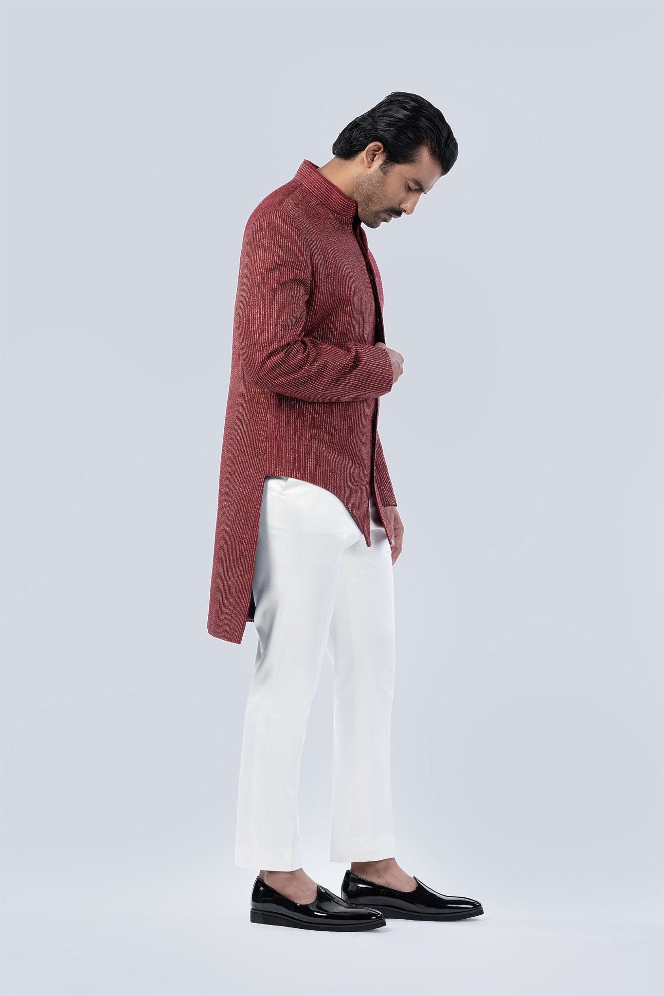 MAROON EMBROIDERED FUSION JACKET - Arjuun Kilachand