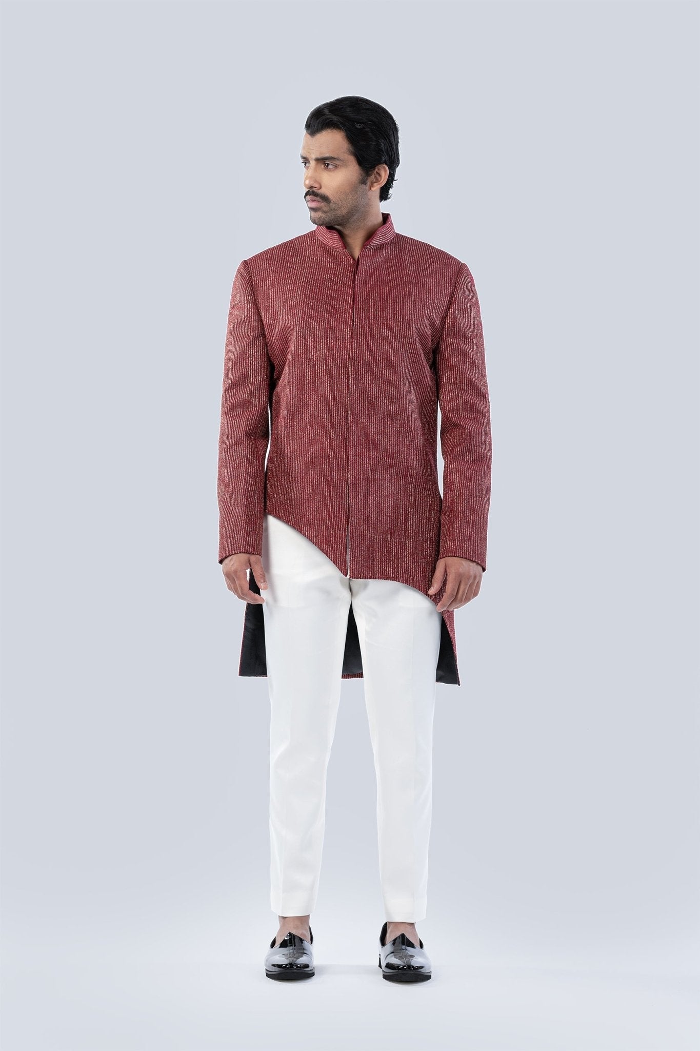 MAROON EMBROIDERED FUSION JACKET - Arjuun Kilachand