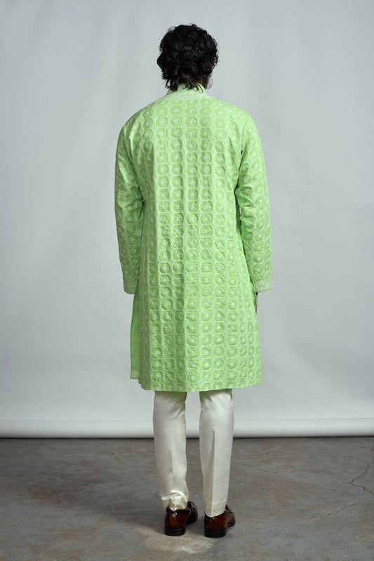 MINT GREEN CHIKANKARI KURTA - Arjuun Kilachand