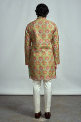 MINT GREEN FLORAL THREAD EMBROIDERED KURTA - Arjuun Kilachand