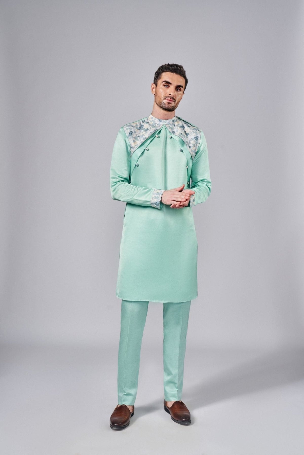 MINT GREEN PRINTED KURTA - Arjuun Kilachand