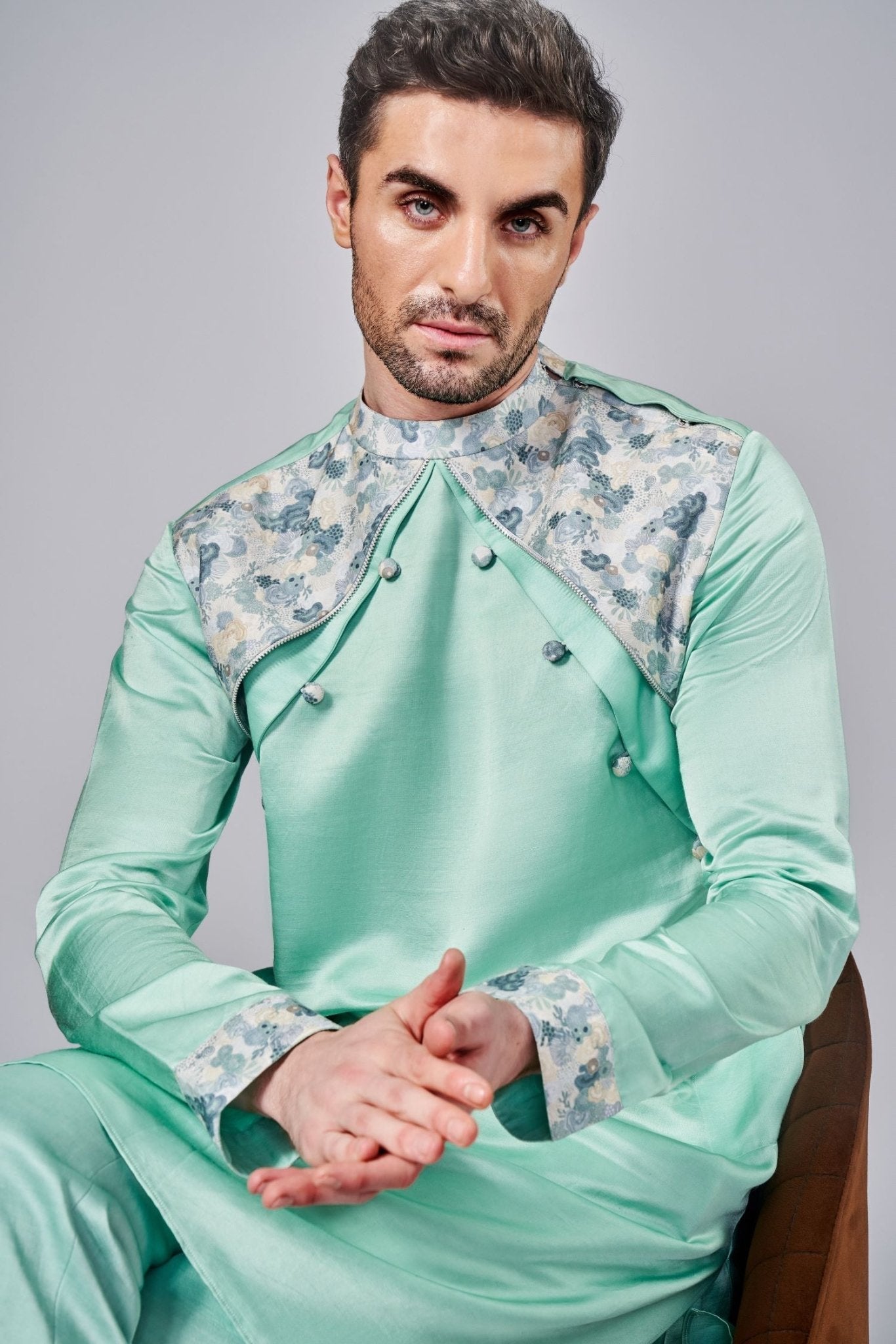 MINT GREEN PRINTED KURTA - Arjuun Kilachand