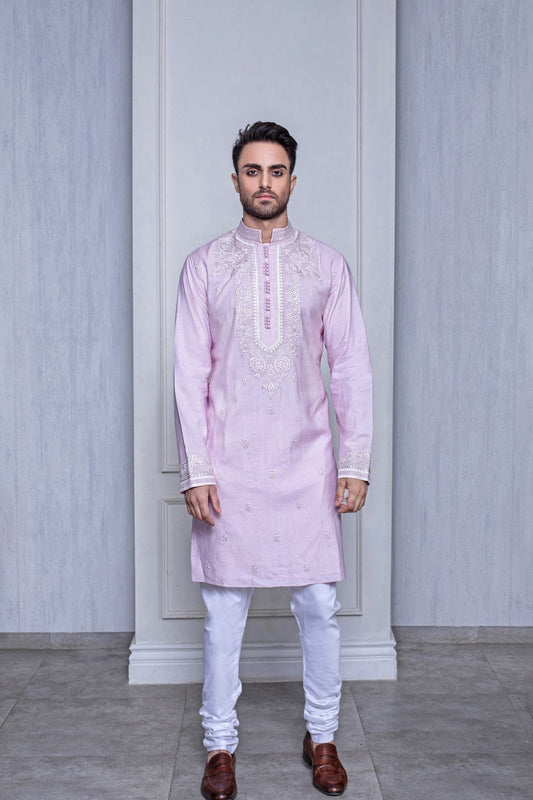 MISTY ROSE TUSSAR SILK KURTA - Arjuun Kilachand