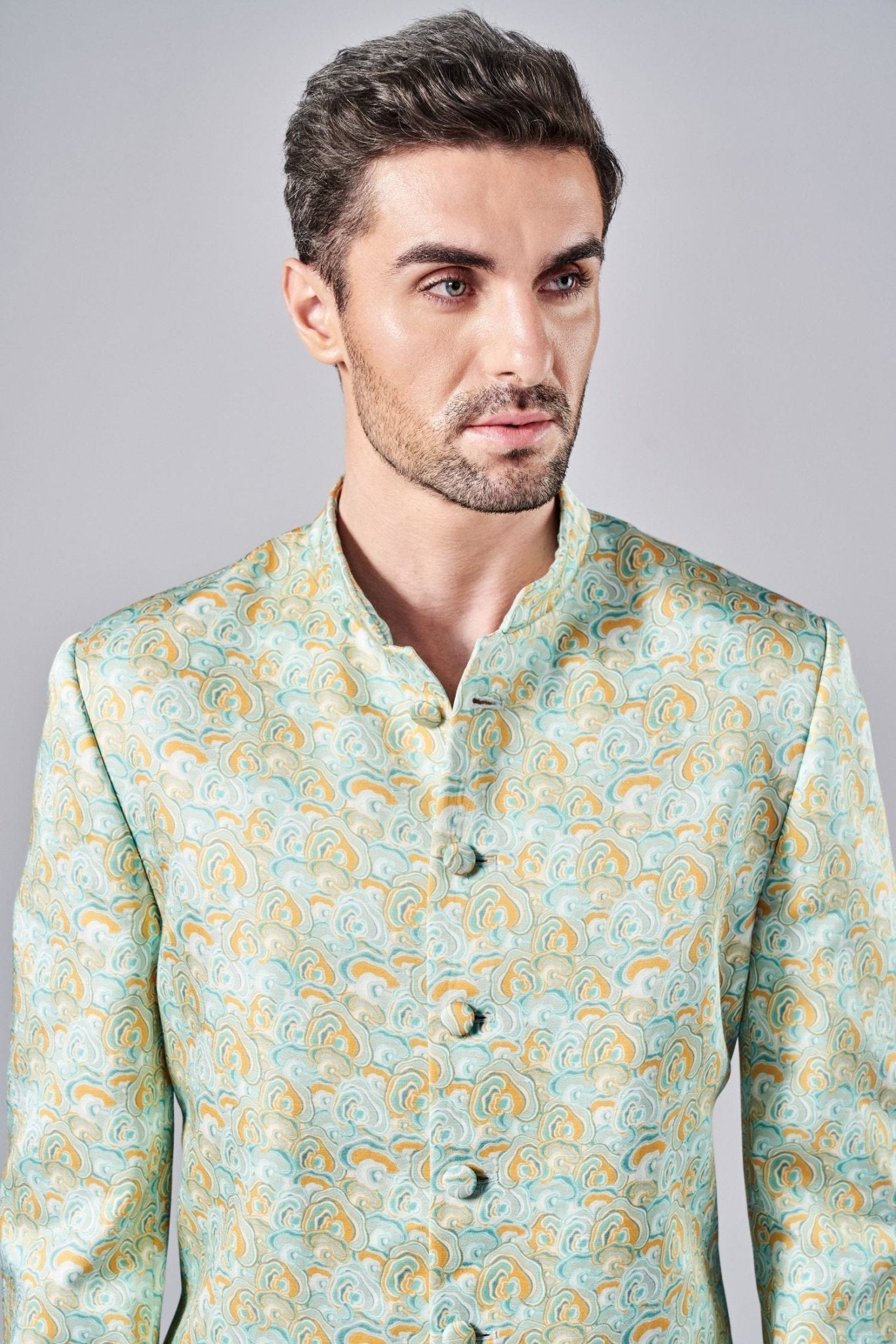 MULTI COLOR ALL OVER PRINTED SHERWANI SET - Arjuun Kilachand