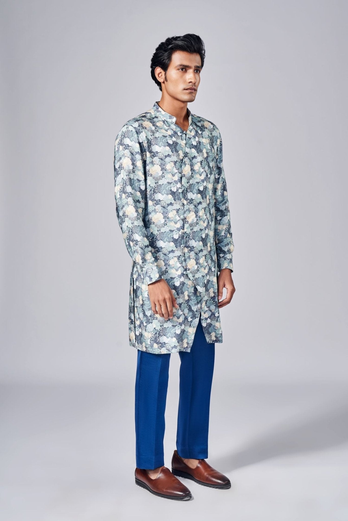 NAVY BLUE ALL OVER PRINTED KURTA - Arjuun Kilachand