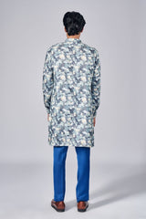 NAVY BLUE ALL OVER PRINTED KURTA - Arjuun Kilachand