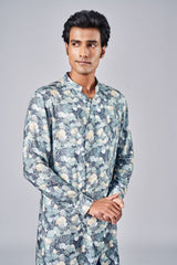 NAVY BLUE ALL OVER PRINTED KURTA - Arjuun Kilachand