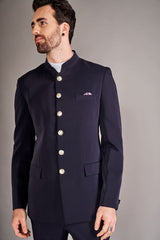 NAVY BLUE BANDGALA SUIT - Arjuun Kilachand