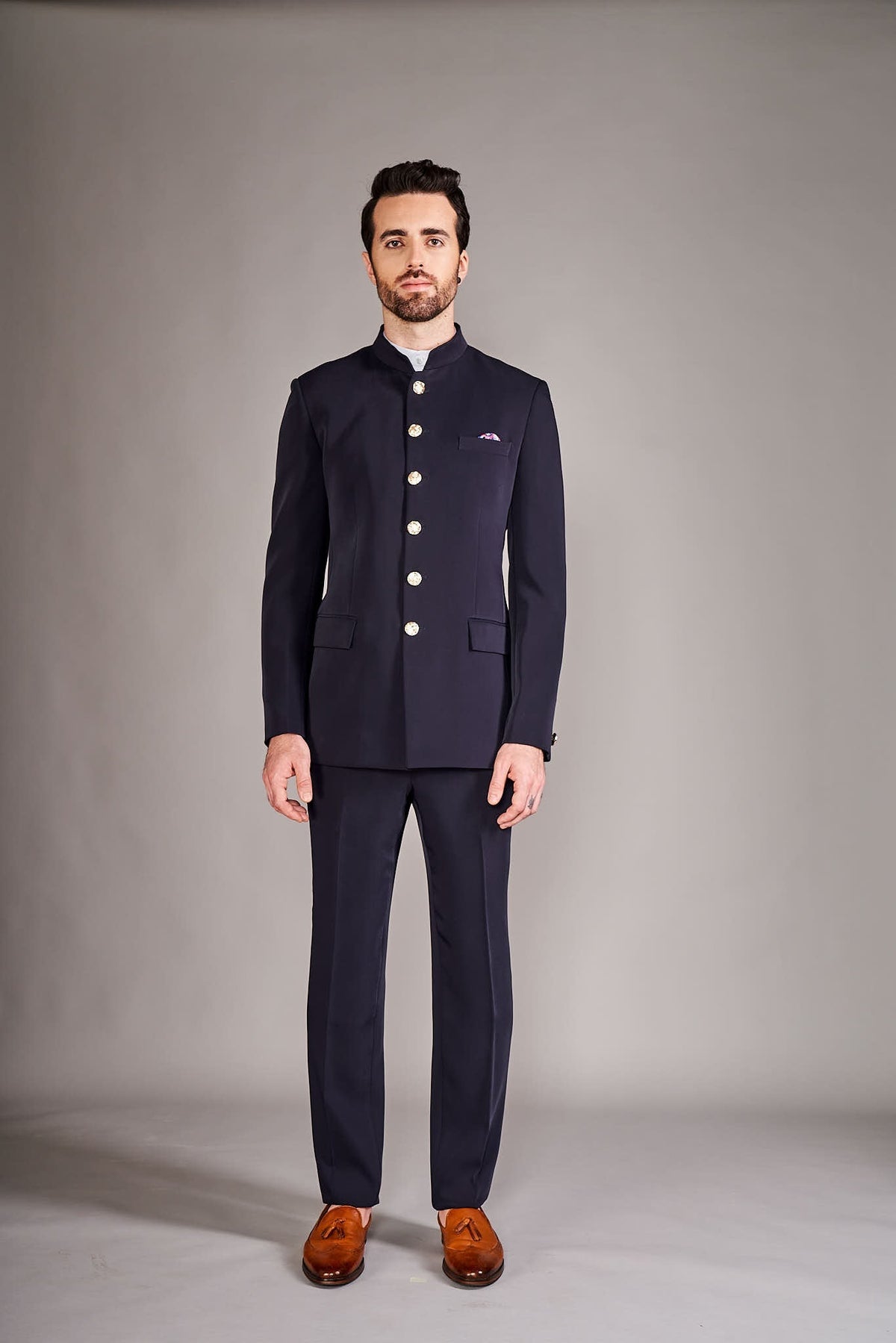 NAVY BLUE BANDGALA SUIT - Arjuun Kilachand