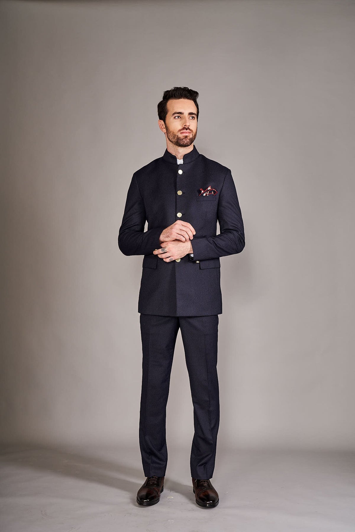 NAVY BLUE BANDGALA SUIT - Arjuun Kilachand