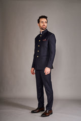 NAVY BLUE BANDGALA SUIT - Arjuun Kilachand