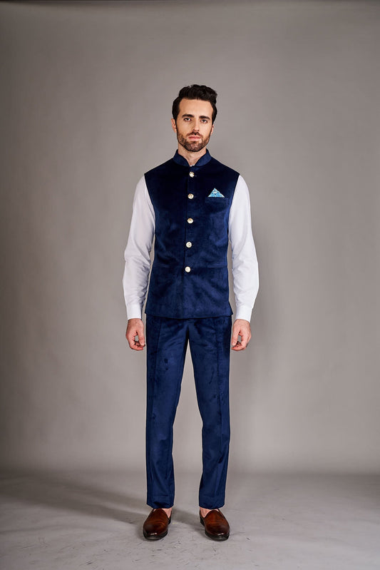 NAVY BLUE BUNDI SET - Arjuun Kilachand