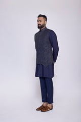 NAVY BLUE CONCEALED BUNDI - Arjuun Kilachand